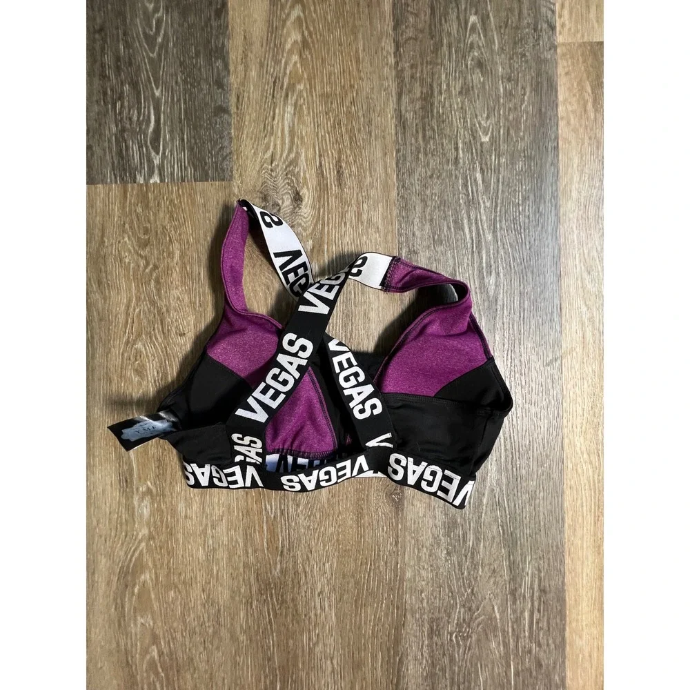 YMF USA LLC Sports Bra Women L Purple Vegas Graphic Racerback Athleisure